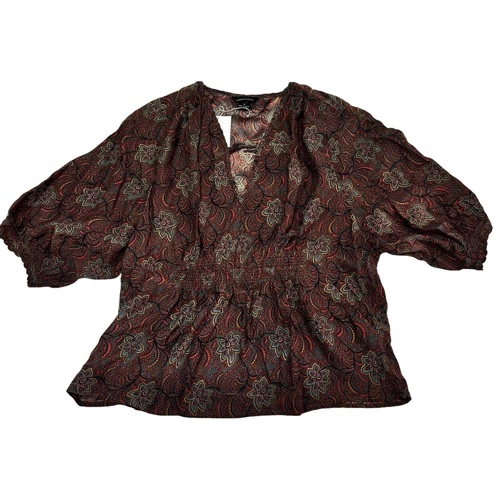 Moda International Women's Multicolor Paisley Blouse Top Shirt Size Small Silk